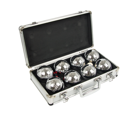 Deluxe Boules Bocce 8 Alloy Ball Set with Wooden Case